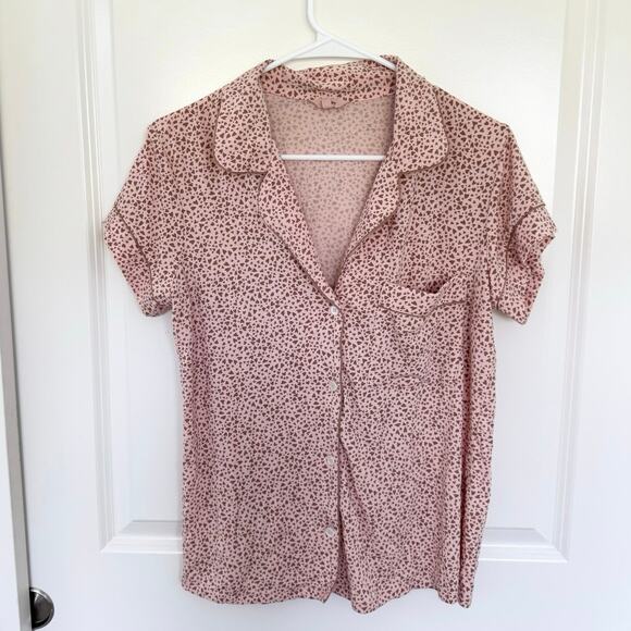 Eberjey Gisele Pajama Top Button Down Mocha Animal Hearts Small - Picture 2 of 5